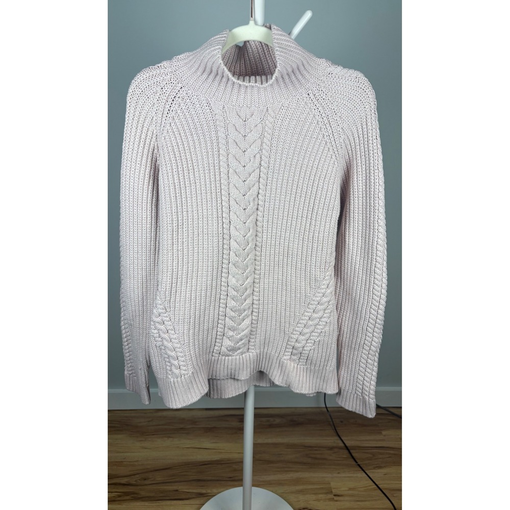 Lululemon Pink Chunky Cable Knit Mock Neck Sweater Size 10 Cotton Blend Pullover